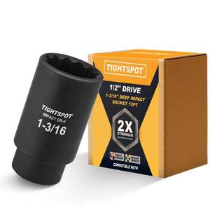 lot 18274 image: TIGHTSPOT 12 Inch Drive 1-316 Inch Deep Impact Socket with Anti-Rounding 12 Point Design, Heat-Treated CRV Steel