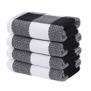 lot 18276 image: Homaxy 100% Cotton Waffle Weave Check Plaid Kitchen Towels, 13 x 28 Inches, Super Soft and Absorbent Dish Towels for Drying Dishes, 4-Pack, White & Black
