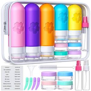 lot 18291 image: 20Pack Travel Bottles for Toiletries, TSA Approved Travel Bottles Silicone Travel Size Containers, Travel Essentials Leak Proof Refillable Liquid, Shampoo and Conditioner Travel Toiletry Bottles