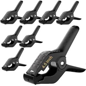 lot 18296 image: Backdrop Clamps Clips - 4.5in - Spring Clamps for Backdrop Stand, 8 Pack Black Heavy Duty Plastic Muslin Photo Clamp for Photography Photobooth, Balloon Arch, Woodworking