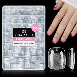 lot 18301 image: UNA GELLA Short Square Nail Tips 504PCS Pre Etched Extra Short Soft Gel Fake Nails Tips for Women DIY Squoval Press On Nails Extension French Style Salon Full Cover Acrylic Tips 12 Sizes