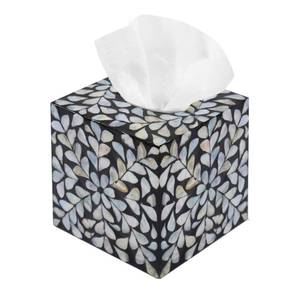 lot 18315 image: PEMAR Handcrafted Wooden Tissue Box Cover for Small Cube Tissue Boxes Only (Max Inner Size 4.7��) �� Mother of Pearl Inlay Decorative Tissue Holder for Bathroom, Living Room & Office (White Vines)