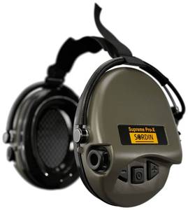 lot 19787 image: Sordin Pro-X Ear Muffs - 76302-X-S - Active and Electronic Ear Defenders wNeckband - Foam Pads - Olive