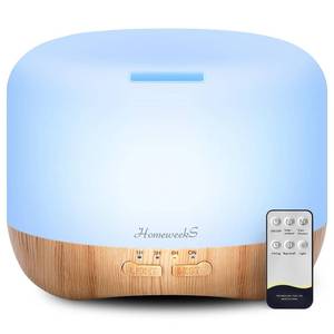 lot 19790 image: Homeweeks 300ml Essential Oil Diffuser, Quiet Aromatherapy Mist Diffusers for Essential Oils, Wood Grain, Ultrasonic, Remote Control, Timer, 7 Colors Light for Bedroom (300ml)