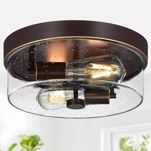 lot 19802 image: Flush Mount Ceiling Light Fixtures, 2-Light Oil Rubbed Bronze Ceiling Mount for Farmhouse with Seeded Glass Lampshade, Industrial Flush Mount Light Fixture for Hallway, Kitchen, Entryway and Foyer