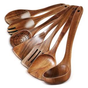 lot 19806 image: Wooden Spoons for Cooking - 6 Pieces Wooden Kitchen Utensils Set, Smooth Natural Teak Wood Utensil Set, Nonstick Heat-Resistant Cooking Utensils - Lightweight & Sturdy, Wooden Spatula for Cooking