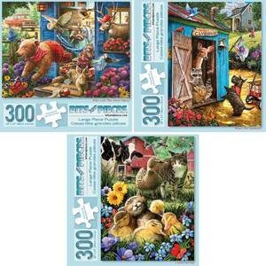 lot 19815 image: Bits and Pieces �� Value Set of Three Large 300 Piece Jigsaw Puzzles for Adults �� Jigsaw Puzzles Designed by Artist Larry Jones, Completed Puzzle Size 18 x 24