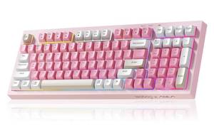 lot 19827 image: LEOBOG x Aula Gaming Keyboard, Wireless Creamy Keyboard, Bluetooth Computer Keyboards Ergonomic Pink Keyboard Full Size with Number Pad Light Up RGB Backlit Tri-Mode BT2.4GHzUSB-C - K99