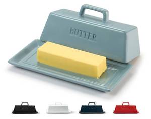 lot 19849 image: Butter Dish with Lid for Countertop, by Kook, Ceramic Dish Tray with Cover, Kitchen Keeper, Container, Holder (Casper Blue)