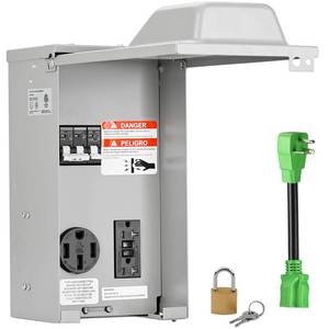 lot 19860 image: RVGUARD Temporary Power Outlet Panel with Breaker, ETL Listed 20 50 Amp Receptacle, Type 3R Electrical Outlet Panel with 20 Amp 90 Degree Adapter Cord for RV, Camper, Travel Trailer