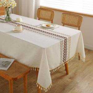 lot 19867 image: JIALE Rectangle Table Cloth, Heavy Duty Cotton Linen Waterproof Tablecloths Farmhouse Tablecloth, Soft and Wrinkle Free Table Cover with Tassels, 55x 86, 6-8 Seats