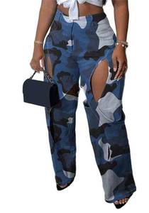 lot 20287 image: YOOTIKO Womens Camo Cargo Pants High Waisted Army Fatigue Straight Leg Camouflage Trouser Streetwear LARGE