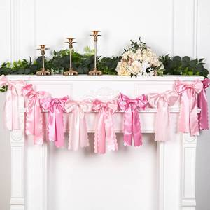 lot 20288 image: VitalCozy Pink Bow Garland Decor for Coquette Party Decorations, Pre-Strung Pink Satin Ribbon Birthday Party Garland Bow Banner for Valentine Bridal Shower Bachelorette Wedding Birthday Engagement