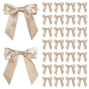 lot 20291 image: LIZLOVESS Champagne Satin Ribbon Twist Tie Bows 5 Inch Pre-Tied Champagne Gold Gift Bows for Crafts, Treat Bags, Party Favors, Wedding, Baby Shower, Candy Apple, Christmas Tree (36 Pack)