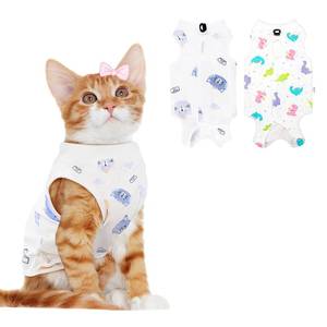 lot 20304 image: 2 PCS Cat Recovery Suit Female Cat Onesie for Cats After Surgery Spay Abdominal Wounds, Kitten Surgery Recovery Suit Female Breathable E-Collar Alternative Kitten Onesie Anti Licking Medium