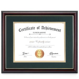 lot 20306 image: ELSKER&HOME 8.5x11 Diploma Frame with Green Mat - Solid Wood Color Frame - Made for Certificates Sized 8.5x11 Inch with Mat and 11x14 Inch Without Mat (Double Mat, Green with Golden Rim)