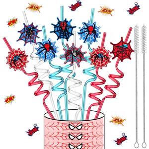 lot 20312 image: LEDUO 24PCS Spider Web Drinking Straws - Man Party Decorations Gifts Supplies-Reusable Plastic Silly Crazy Straws for Kids Boys Girls Spidery Theme Birthday Party Favors Halloween Goodie Bags Stuffers