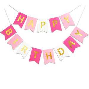 lot 20324 image: Roseo Pink Happy Birthday Banner Signs Golden Sparkle Funny Birthday Party Supplies for Girls Party Decorations Nursery Decorations 13 Pieces