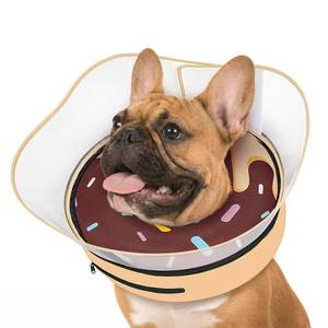 lot 20325 image: Supet Raised Inflatable Dog Cone After Surgery - Adjustable Recovery Donut Collar with Removable Shield to Stop Licking Wounds & Protect Stitches - Soft Dog Cone Alternative for Small Dogs (Brown,S)