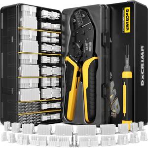 lot 20327 image: DxCRIMP Crimp Tool Mini-Fit Jr Kit,with 22 Types 2-20 Pin Molex 4.2mm Connector,Wire Gauge 18-26 AWG wRemove Tool,Crimping Tool (30-16 AWG) Compatible JST, KF2510, AMP, Dupont,RC Servos,Futaba.