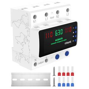 lot 20329 image: Automatic Transfer Switch 63A 110V, Manual Changeover Switch DIN Rail Mount, 63Amp AC 2P Dual Power Mini ATS with LED Display for Home Generator & Gas Furnace, Adjustable Voltage 5060Hz CE Certified