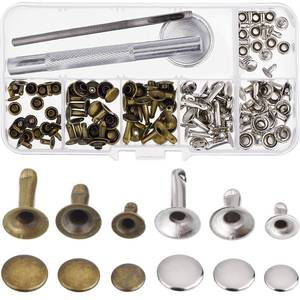 lot 20330 image: Outus Leather Rivets Single Cap Rivet Tubular Metal Studs with Fixing Tool Kit for Leather Craft Shoes Bags Clothes Belts Repair Decoration, 3 Sizes, 60 Set