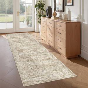 lot 20336 image: Restydon Washable Runner Rugs for Bedroom - 2x6 Runner Rug Non Slip, Ultra-Thin Entryway Runner, Soft Abstract Kitchen Runner for Hallway, Laundry, Bathroom, Indoor Door Mat(2x6, BrownIvory)