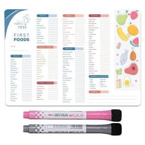 lot 20344 image: Nibble and Rest Babys First Foods Tracker Fridge Magnet, Dry Erase Activity Poster, Daily Food Log, 101 Before One, Baby Food ChartChecklist 25x35cm
