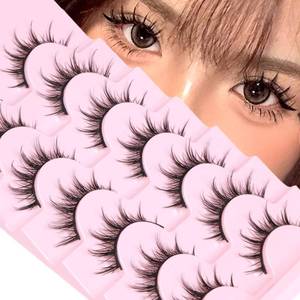 lot 20348 image: Manga Lashes Natural Look False Eyelashes Anime Lashes Mink Wispy Fluffy Spiky 3D Volume Eyelashes Pack Korean Japanese Asian Cosplay Fake Eyelashes Look Like Individual Cluster 7 Pairs by EYDEVRO