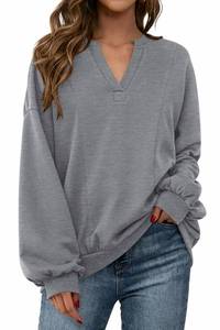 lot 20349 image: dowerme Oversized Sweatshirt for Women Casual Long Sleeve V Neck Comfy Fleece Pullover Tops Pockets Spring Outfits 2026(Grey,Large)