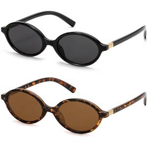 lot 20383 image: ViewJoy Retro Oval Sunglasses for Women Vintage 90s Y2K Trendy Designer Sun Glasses 2Pack