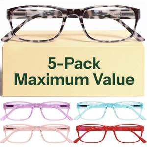 lot 20394 image: Gaoye Reading Glasses Blue Light Blocking, Spring Hinge Readers for Women Anti Glare Filter Lightweight Eyeglasses (5-Pack Mix Color 2, 2.5)