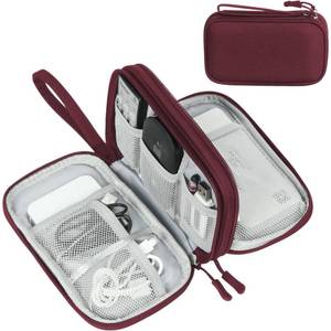 lot 20396 image: FYY Electronic Organizer, Travel Cable Organizer Bag Pouch Electronic Accessories Carry Case Portable Waterproof Double Layers Storage Bag for Cable, Charger, Phone, Earphone, Medium Size, Wine Red