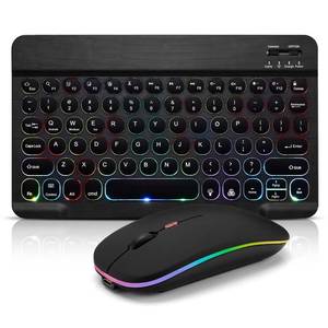 lot 20401 image: Ultra-Slim Lightweight Bluetooth Keyboard And Mouse Portable Wireless Keyboard Rechargeable 7-Color Backlit for Apple iPad iPhone Samsung Tablet iPhone Smartphone iOS Android Windows, Round Keys Black