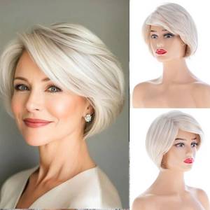 lot 20408 image: Wiwige Short Platinum Blonde Wig for White Women Blonde Straight Heat Resistant Synthetic Daily Party Wig