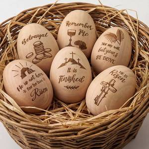 lot 20409 image: Bucherry 6 Pcs Easter Wooden Eggs Christian Eggs for Basket Stuffers Gifts Decor Religious Easter Decorations for Home Table Tiered Tray (Bible Patterns)