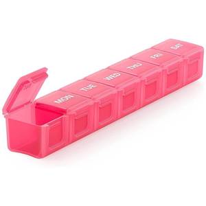 lot 20421 image: Sukuos Extra Large Weekly Pill Organizer, 7 Day Daily Pill Box Case Arthritis Friendly, Silkscreen Printed Medicine Container with Clear Lid for Vitamins, Fish Oils or Supplements (Pink)