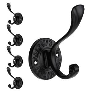 lot 20426 image: 5pcs Black Coat Hooks Wall Mounted Coat Hooks Farmhouse Matte Black Wall Hooks with Screws Metal Matte Black Towel Hooks for Bathrooms Entryway Hooks for Hanging Coats, Keys, Hats, Scarves, Robe, Bags