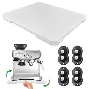 lot 1113 image: Appliance Slider 360° Rolling Tray for Coffee Maker- Bamboo Coffee Pot Slider Tray for Countertop Rotation Sliding Tray with Wheels, Appliances Mat Easily from Under The Cabinet White (15.7�13)