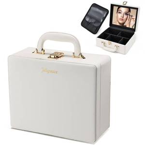 lot 1115 image: Joligrace Travel Makeup Case with Mirror,Travel Makeup Organizer Case, PU Leather Makeup Train Case Portable Makeup Box Storage Bag,with Adjustable Dividers & Brush Holder (Black)