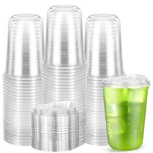 lot 1119 image: Etersky 50 Pack 14 oz Clear Plastic Cups with Lids, Disposable Strawless Coffee Iced Drink Cup �� Cold Beverage To Go Cups for Iced Coffee, Smoothies, Juice, Tea, Water, Party Use