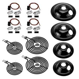 lot 1120 image: WB30M1 WB30M2 Electric Stove Burners & WB17T10006 Terminal Block Kit & WB31M19 WB31M20 Black Porcelain Burner Drip Pans Set Fit for G-E Ken-More Hot-Point Electric Range Burner Set by Fetechmate