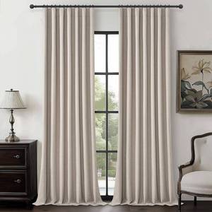 lot 1124 image: Full Blackout Taupe 100 Inch Long Curtains for Sliding Glass Doors 2 Panels Set, Rustic Country Linen Blend Greyish Flax Heavy Burlap Drapes Pin Hooks&Rings Back Tab Large Window Curtain (50Wx100L)