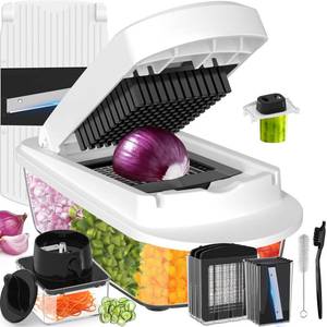 lot 1139 image: 12 Blade All-in-1 Vegetable Chopper Mandoline Slicer with Container, Spiralizer with Containers, Food Chopper, Onion Chopper, Veggie Cutter for Salad, Kitchen Gadgets Accessories Essentials, White