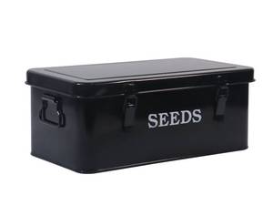 lot 1145 image: Xbopetda Seed Saving Box, Metal Seed Bin, Seed Storage Organizer, Seed Packet Container with Lid, Seed Envelope Storage Box, 4 Compartments Garden Seed Bin with Safety Locks-Black