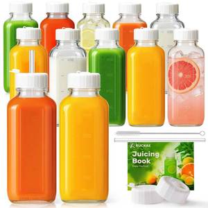 lot 1150 image: Ruckae 16oz 12 Pack Glass Juice Bottles with Hole Lids - Reusable Square Glass Juice Bottles with Leak-Proof Lid & Capacity Marks for Containers Juicing,Milk,Smoothies