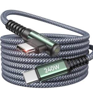 lot 2326 image: AINOPE 240W USB C to USB C Cable 10FT Right Angle C to C Cable Fast Charging,Sideways Phone Charger USBC to USBC Fits iPhone 17 16 15 Pro Max Plus,MacBook AirPro,iPad Pro,Samsung S25,Pixel,iPad