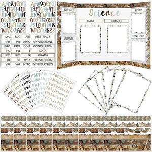 lot 2329 image: 96 Pcs Science Fair Board Supplies Includes Self Adhesive Science Fair Project Titles Subtitles Presentation Bulletin Border Letter Stickers First Day of School Back Classroom(World Map Style)