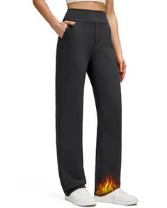 lot 2331 image: G4Free Womens Fleece Lined Straight Leg Lounge Sweatpants High Waist Casual Winter Pants with Pockets (Black,L,30)