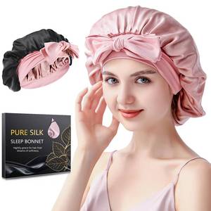 lot 2365 image: SILMANA Silk Bonnet for Sleeping Women, 22 Momme 100% Mulberry Silk Sleep Cap, Double-Layer Reversible Silk Hair Wrap for Women & Night Hair Care, Fits All Hair Types �� Pink